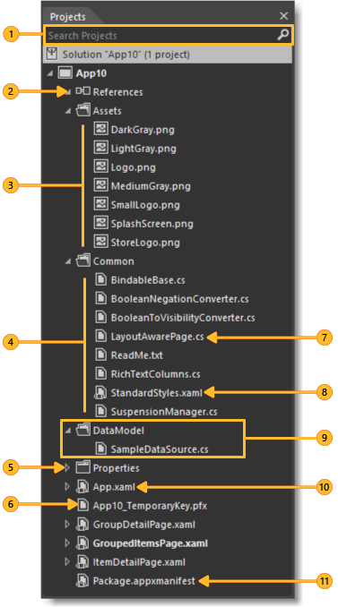 Projects panel