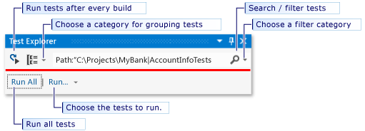 Run tests from the Test Explorer toolbar