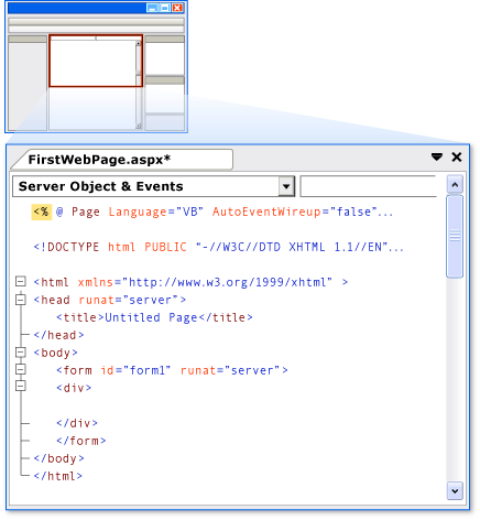 Default page in Source view