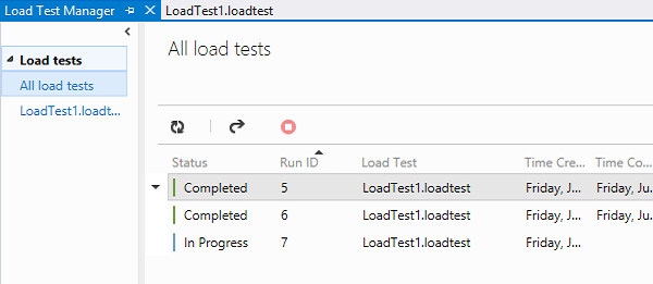 View all the past and current load test runs