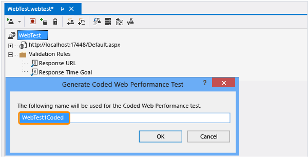 Enter a name for the coded web performance test