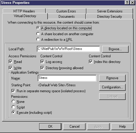 Windows NT 4.0 Stress Properties page