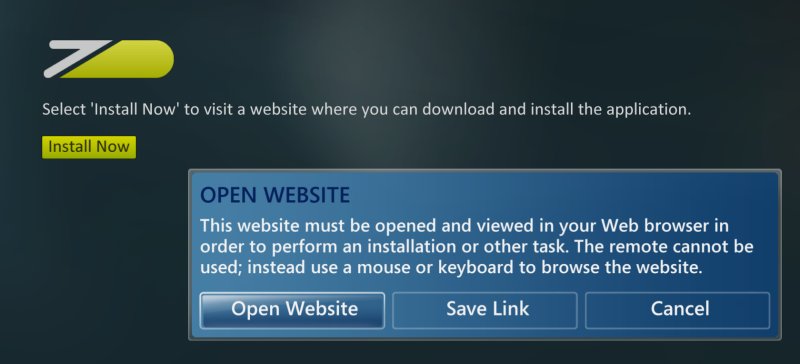 The Windows Media Center prompt to open or display the link