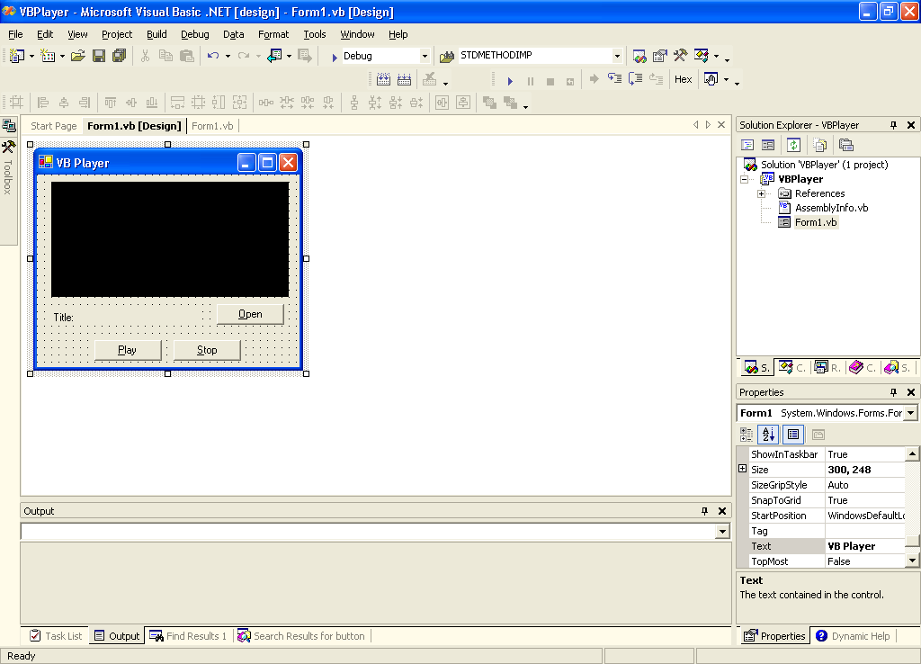 Sample Player application in the designer view 