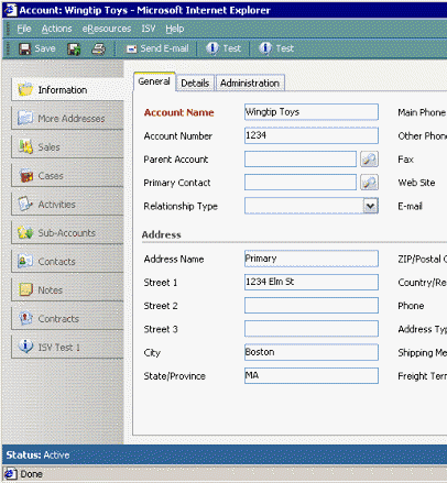 Integration into a detail form toolbar 