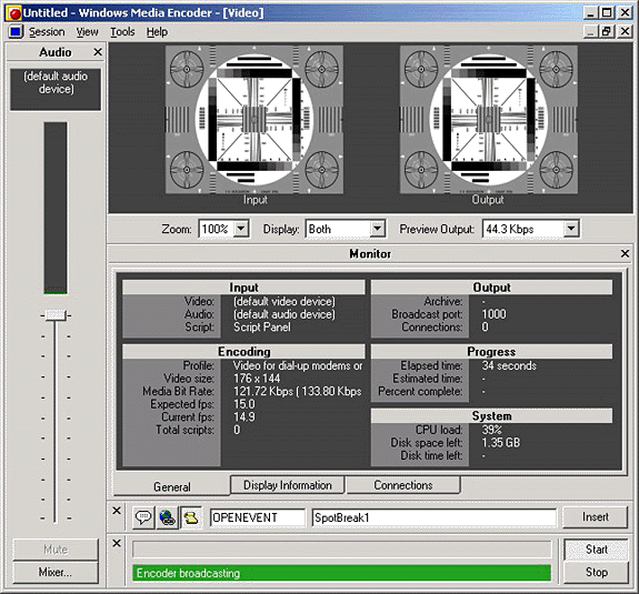 Figure 11. Windows Media Encoder interface showing the Script panel image 