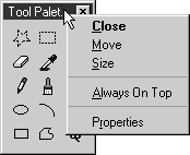 Shortcut menu for a palette window