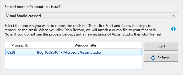 Choose Visual Studio instance to record