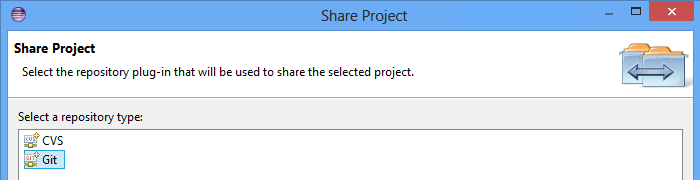 Share project dialog box with Git selected