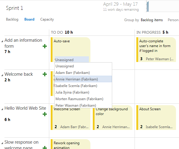 Change an assignment on the taskboard