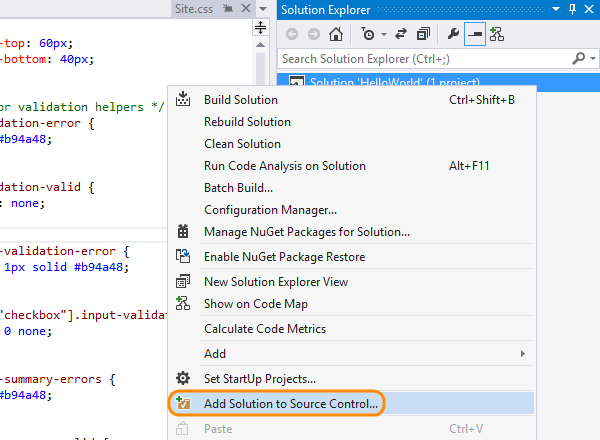 Add the solution to Visual Studio Online