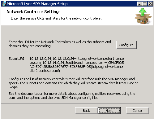 Lync SDNI Network Controller Settings Configured