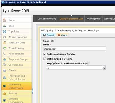 Lync Server Control Panel editing QoE setting