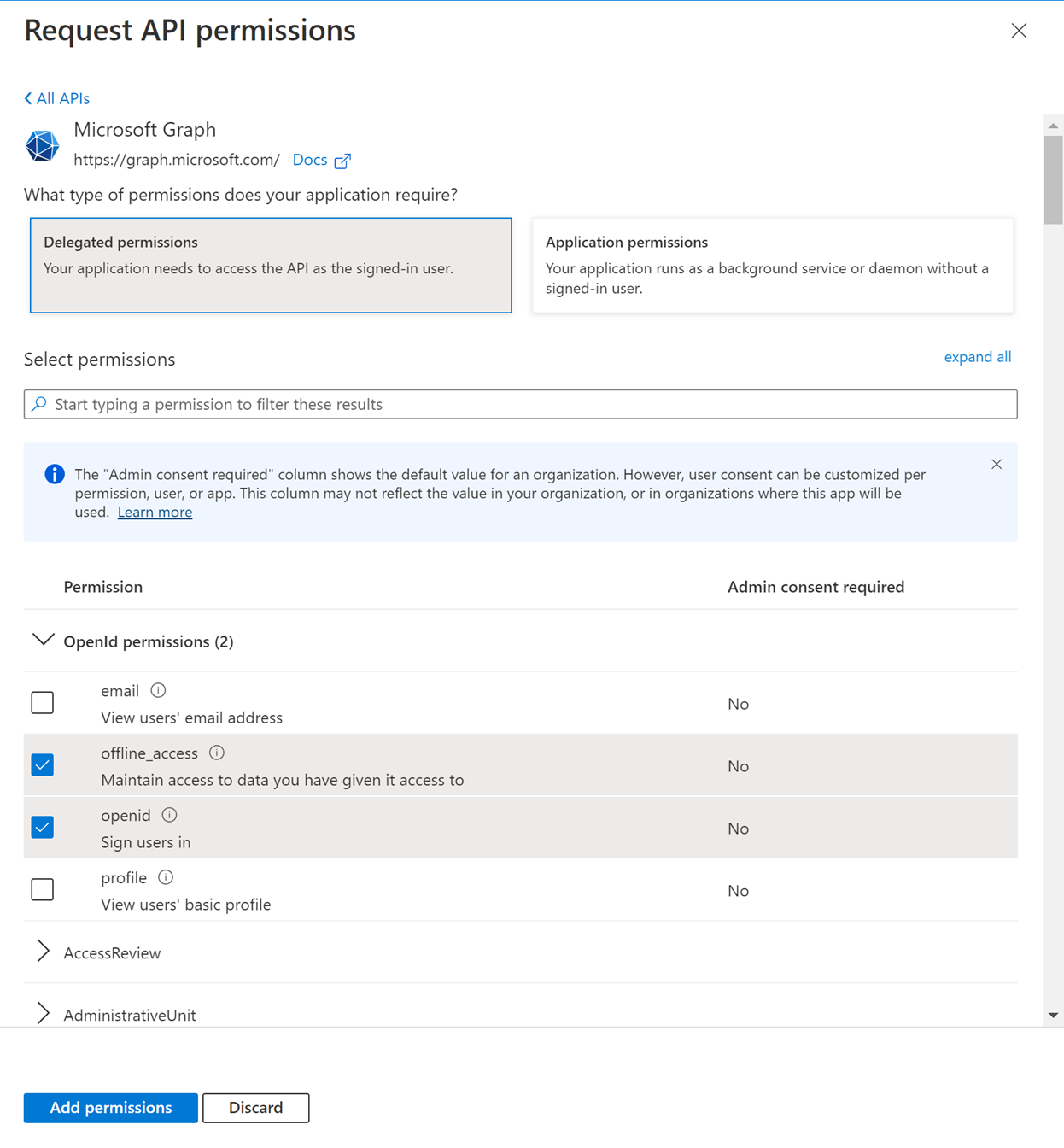 Second Configure permissions page