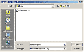 Import Data Wizard File Open dialog box