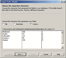 Import Data Wizard Choose Separator Character