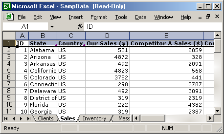 Excel spreadsheet with logical column headings