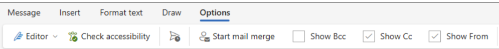 Screenshot of the Options tab in outlook.