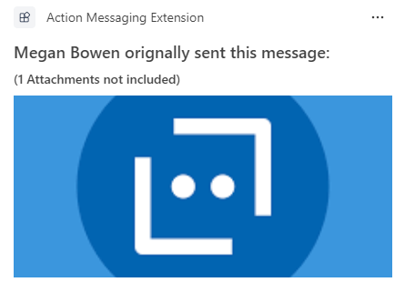 Screenshot of the message extension output after you successfully complete the step-by-step guide.