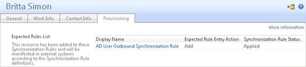 Screen shot of sync rule status applied