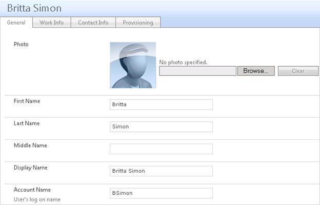 Screen shot of provisioned user in FIM Portal