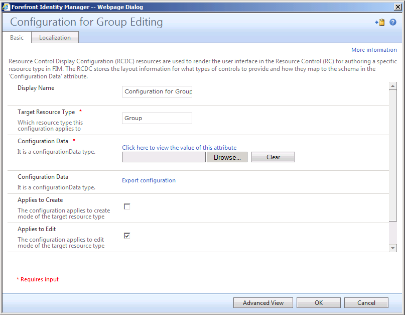 Configuration for Group editing