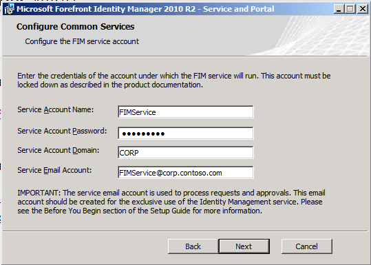 Configure FIM Service Account