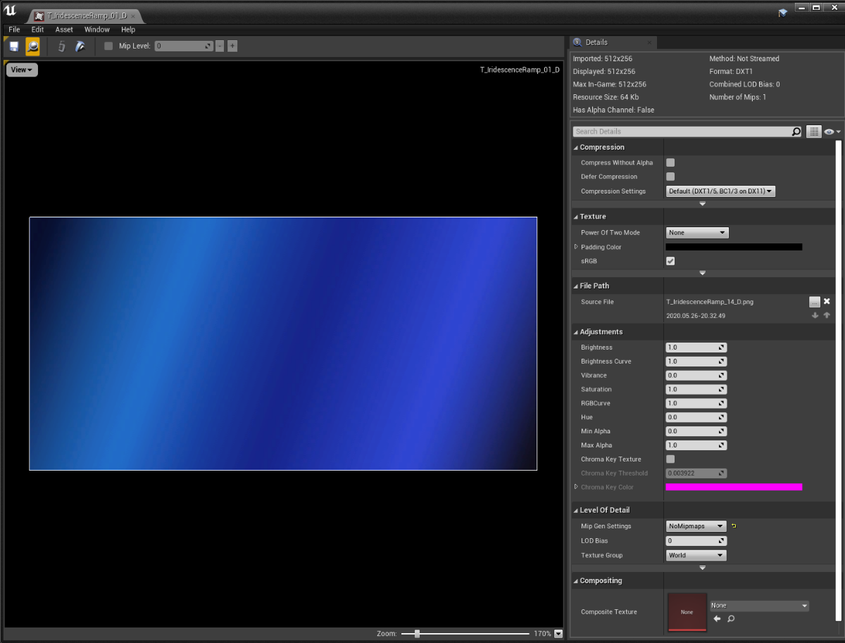 Iridescence Vertex in the Unreal editor