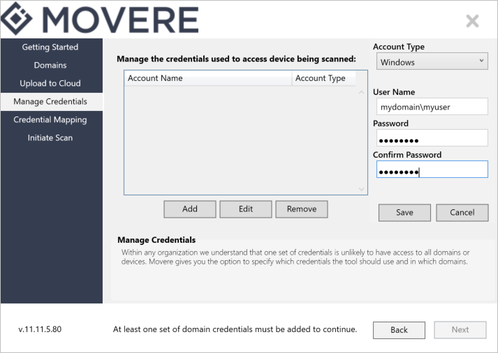 Manage credentials