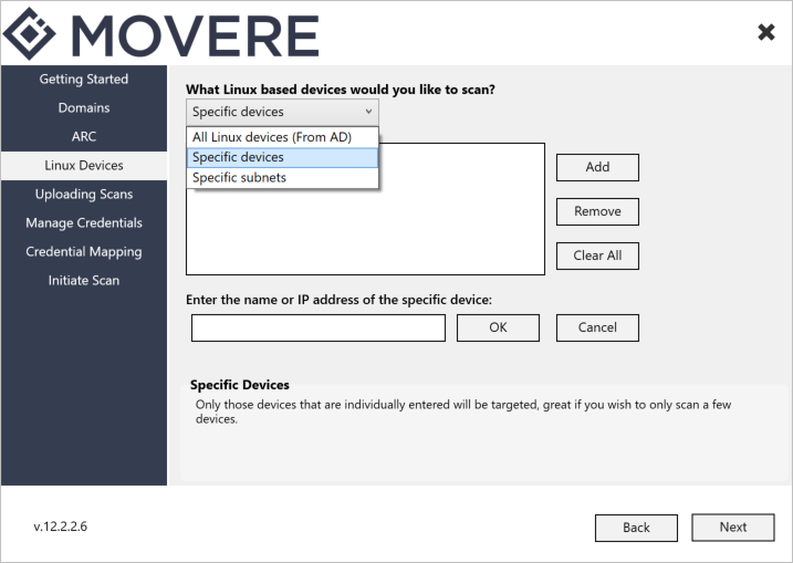 Select Linux devices to scan