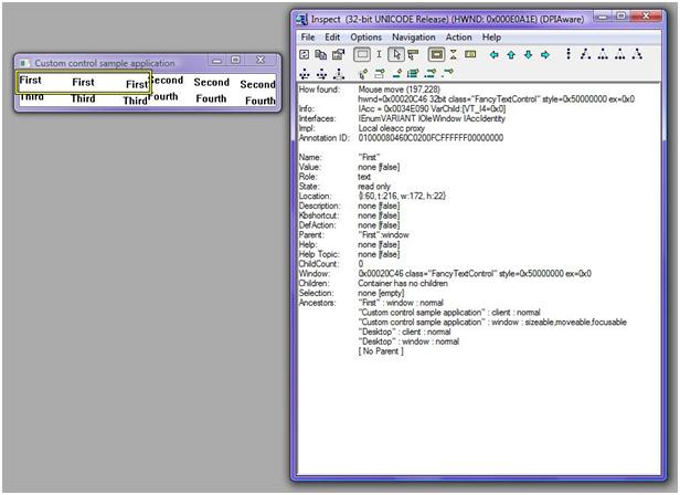 Values in the Inspect tool's UI