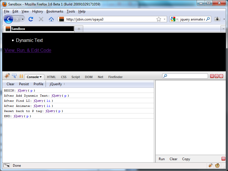 Figure 15: Output from the jQuery log plug-in used in a long chained jQuery statement