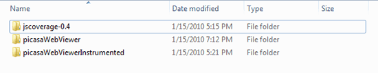 Figure 6 Folder structure after running the JSCoverage command-line program