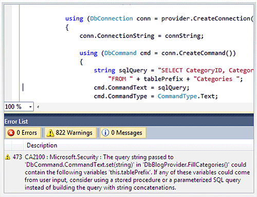 The Microsoft Visual Studio 2010 compiler Error List