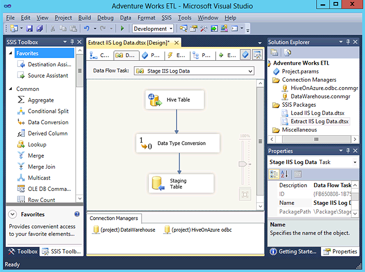 Figure 2 - SSIS data flow to extract data from HDInsight
