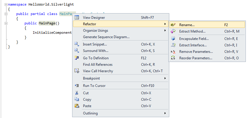Page renaming using Visual Studio refactoring tools