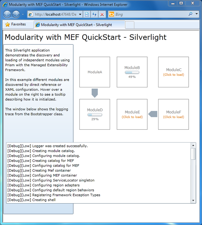 Modularity QuickStart user interface - Silverlight version
