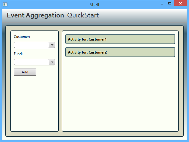 Event Aggregation QuickStart user interface