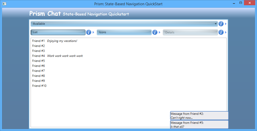 State-Based Navigation QuickStart user interface