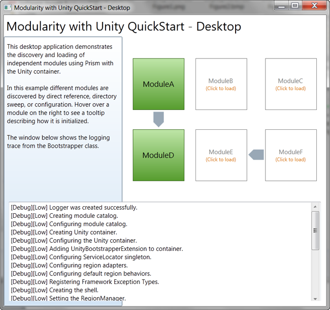 Modularity with Unity QuickStart running