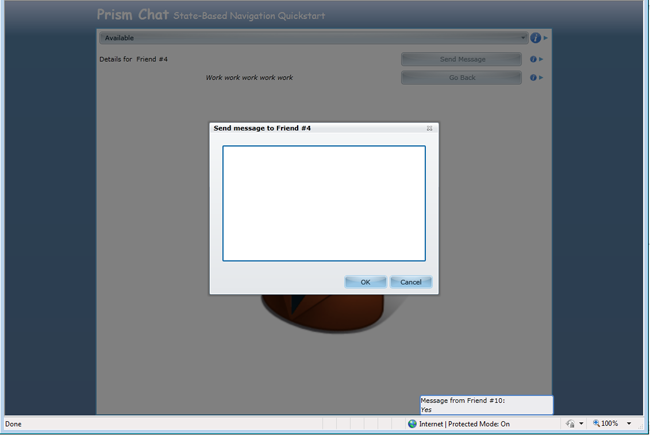Interacting with the user using a pop-up window in the State-Based Navigation QuickStart
