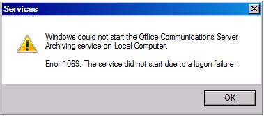 Archiving service error from Windows
