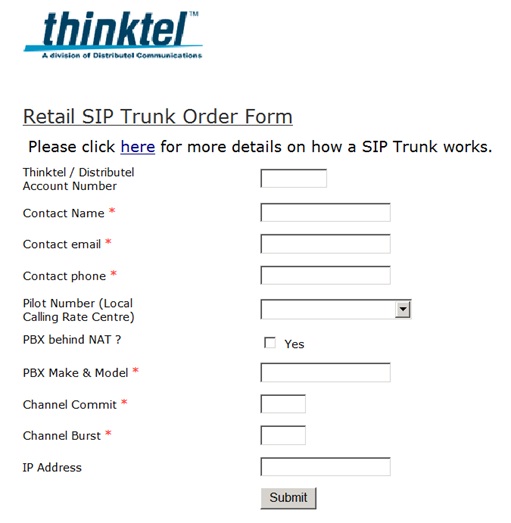 SIP Trunk Order Form