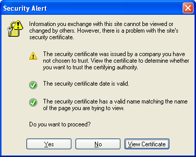 Security Allert, View Certificate