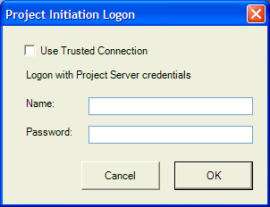 Project Initiation Logon dialog box