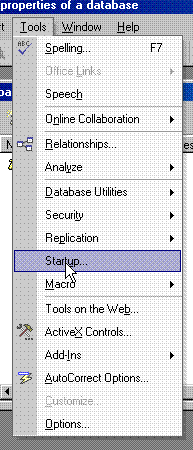 Opening the startup options on the Tools menu