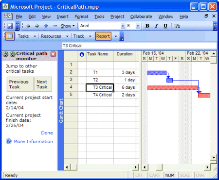 Critical path monitor in the Critical Path sample Project Guide