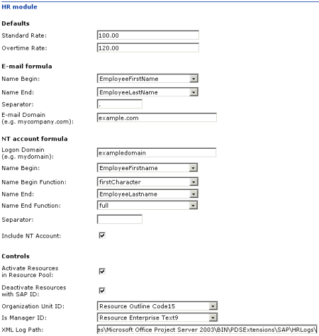 HR module settings in the administration page