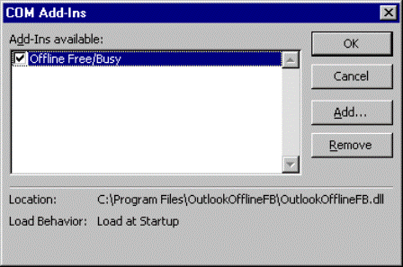 The COM Add-Ins dialog box, in which users add or remove COM add-ins