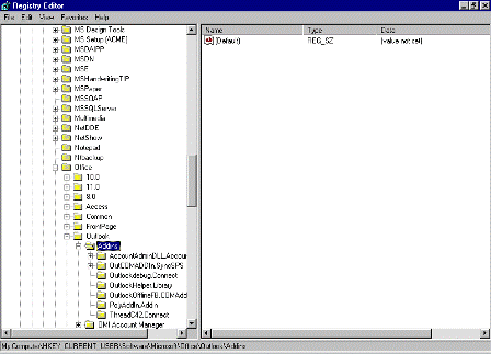 A registry key showing an add-in loaded under the key \HKCU\Software\Microsoft\Office\Outlook\AddIns (click to see larger image)